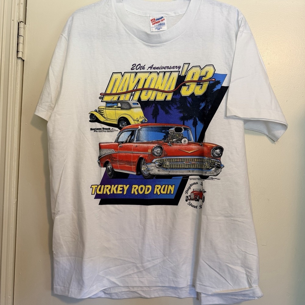 VTG 1993 Turkey Rod Run DAYTONA Single Stitch T-Shirt Made In USA L